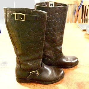 Frye for Coach tall brown stamped leather Veronica riding boots